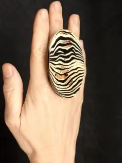 Alternative view of Vegan Ivory & Black Ring - Size 6.5