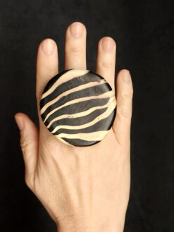 Alternative view of Vegan Ivory & Black Ring - Size 7.5
