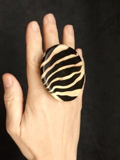 Vegan Ivory & Black Ring - Size 7.5
