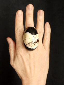 Alternative view of Vegan Ivory & Black Ring - Size 8