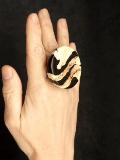 Alternative view of Vegan Ivory & Black Ring - Size 9