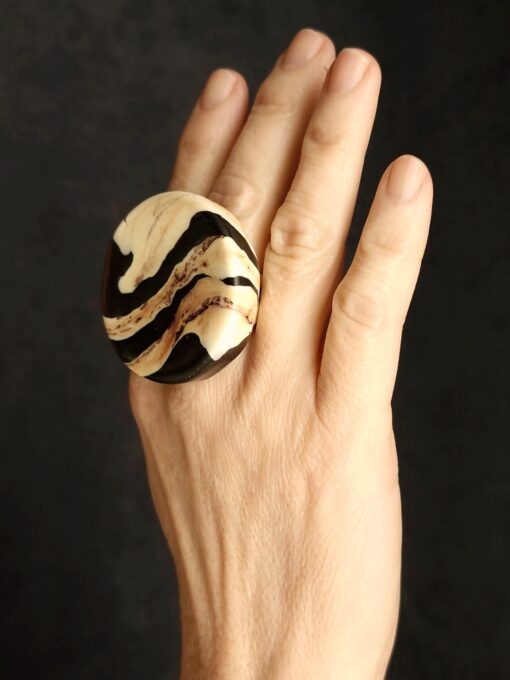 Vegan Ivory & Black Ring - Size 9 - Image 3