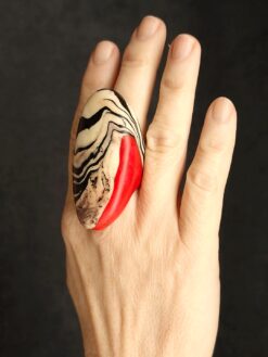 Vegan Ivory, Red & Black Ring - Size 6