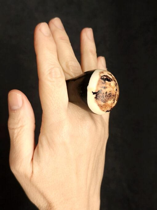 Vegan Ivory & Black Ring - Size 9 - Image 3