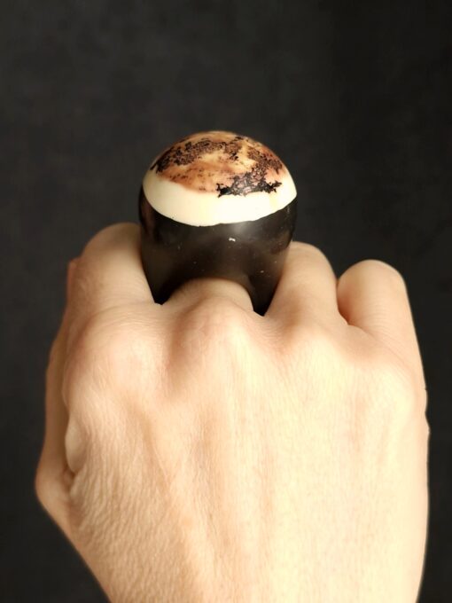 Vegan Ivory & Black Ring - Size 9 - Image 4