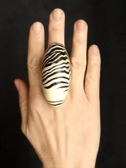 Alternative view of Vegan Ivory & Black Ring - Size 8.5