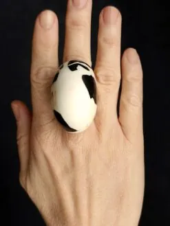 Alternative view of Vegan Ivory & Black Ring - Size 7.5