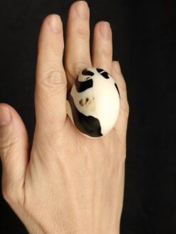 Vegan Ivory & Black Ring - Size 7.5