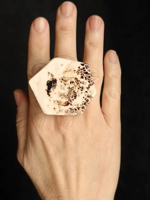 Vegan Ivory & Brown Ring - Size 7 - Image 2