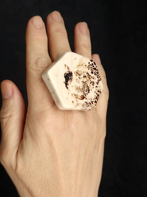 Vegan Ivory & Brown Ring - Size 7 - Image 3