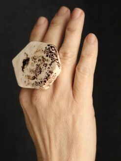 Vegan Ivory & Brown Ring - Size 7