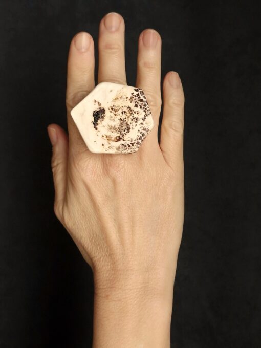 Vegan Ivory & Brown Ring - Size 7 - Image 4