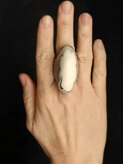 Alternative view of Vegan Ivory & Black Ring - Size 7