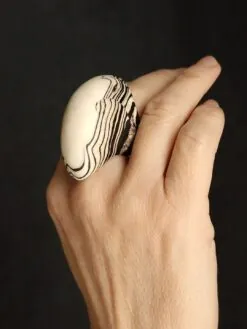 Vegan Ivory & Black Ring - Size 7