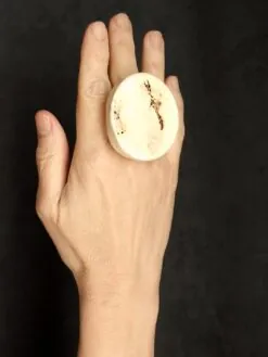 Vegan Ivory & Black Ring - Size 8.5