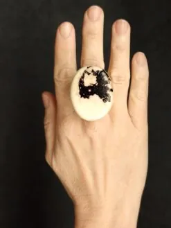 Vegan Ivory & Black Ring - Size 7.5