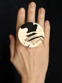 Alternative view of Vegan Ivory & Black Ring - Size 8.5