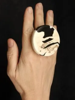 Vegan Ivory & Black Ring - Size 8.5