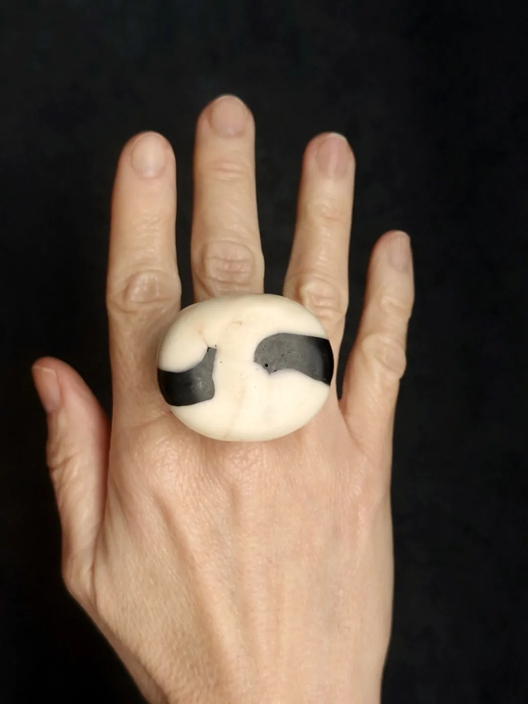 Vegan Ivory & Black Ring - Size 7.5 - Image 2