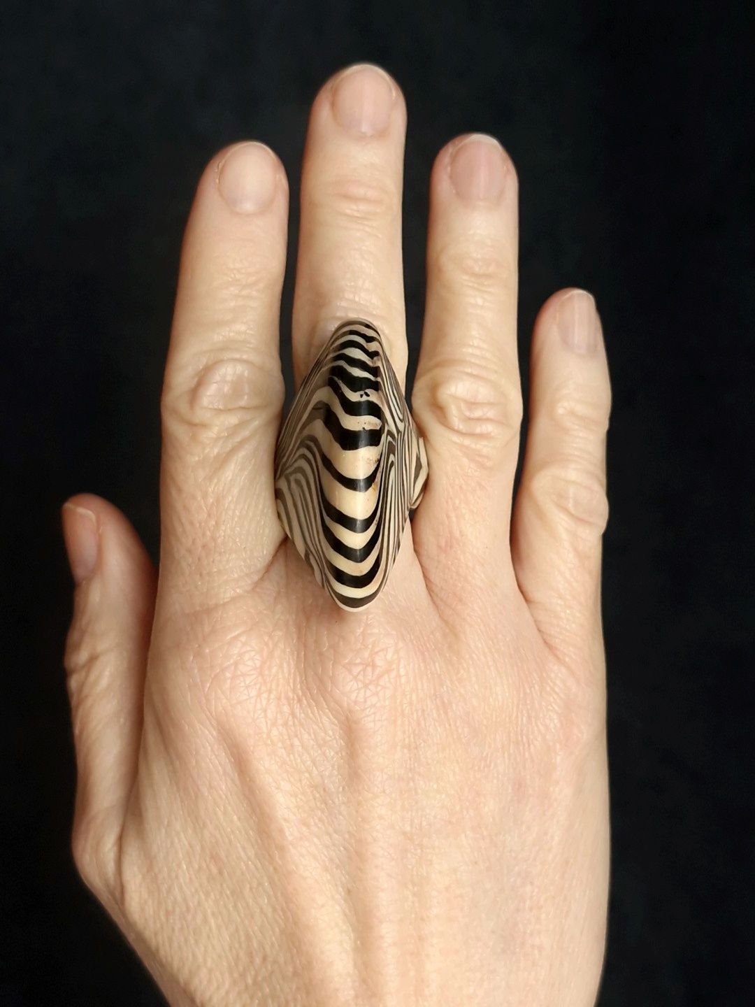 Black & Vegan Ivory Ring - Size 6 - Image 2