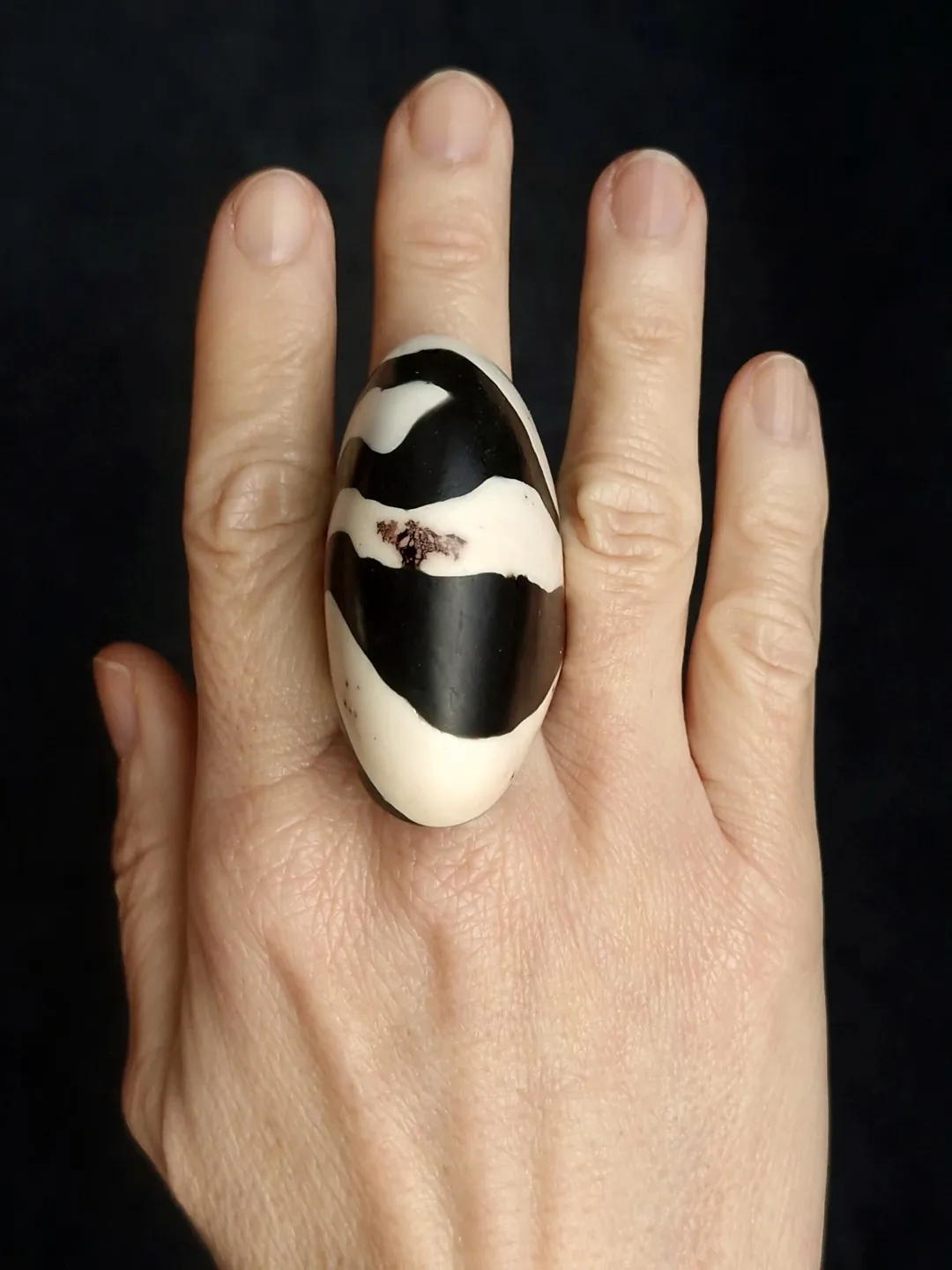 Vegan Ivory & Black Ring - Size 7 - Image 2