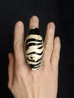 Alternative view of Vegan Ivory & Black Ring - Size 7.5
