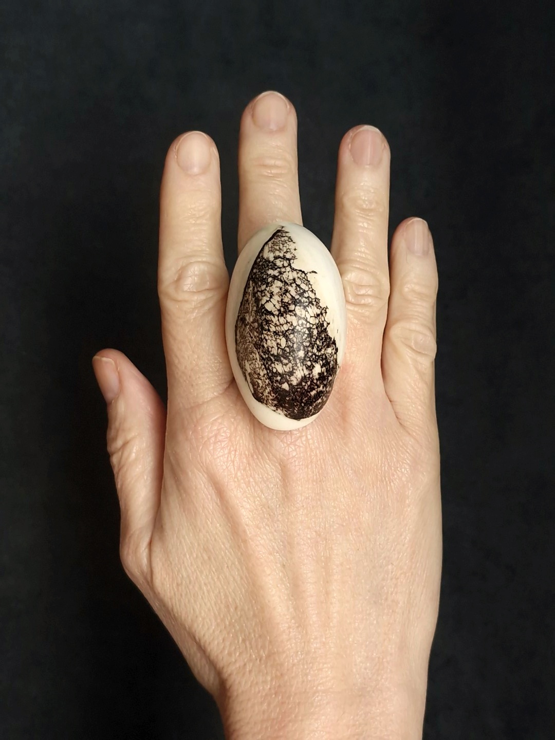 Vegan Ivory & Brown Ring - Size 8.5 - Image 2