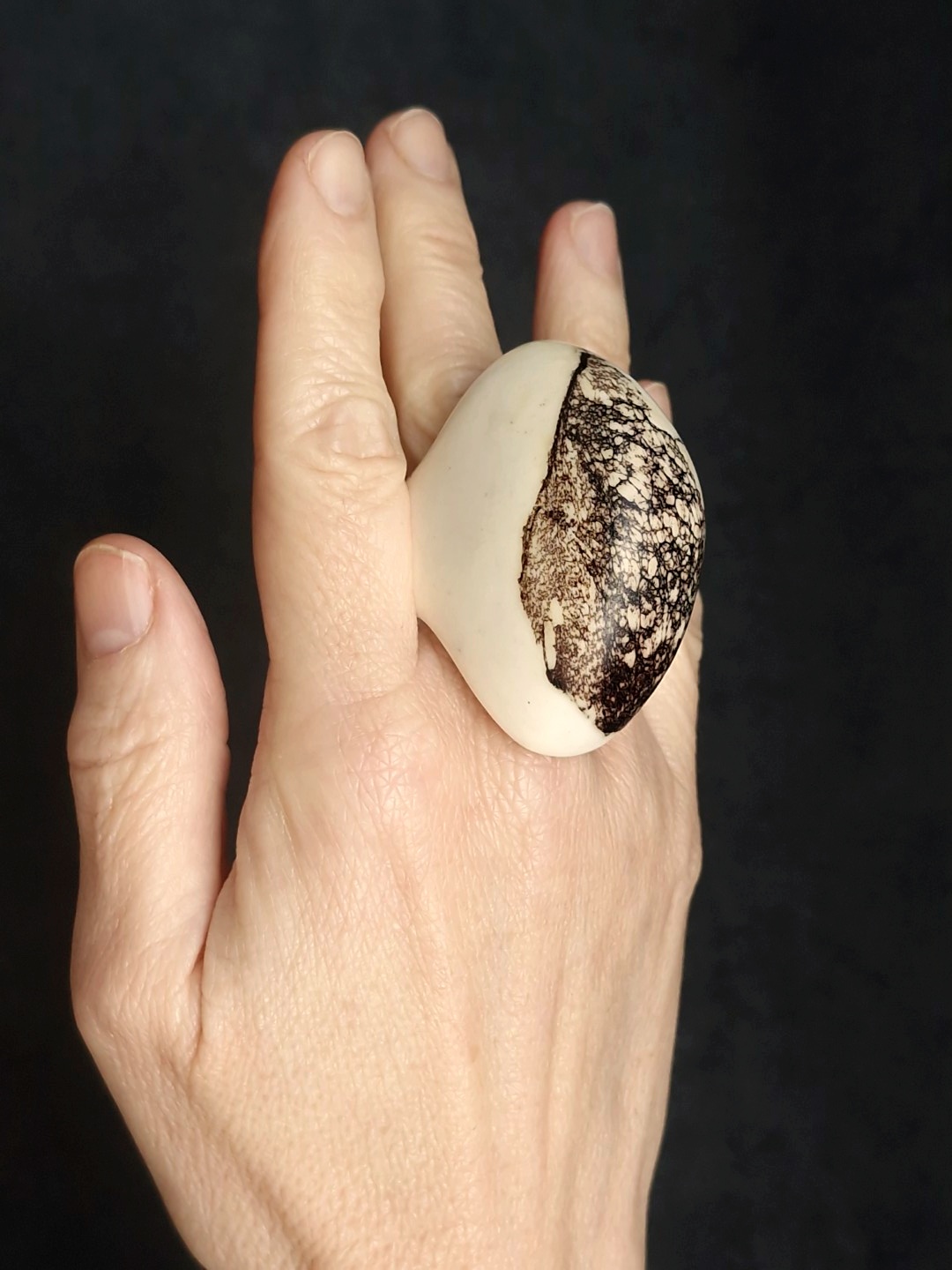 Vegan Ivory & Brown Ring - Size 8.5