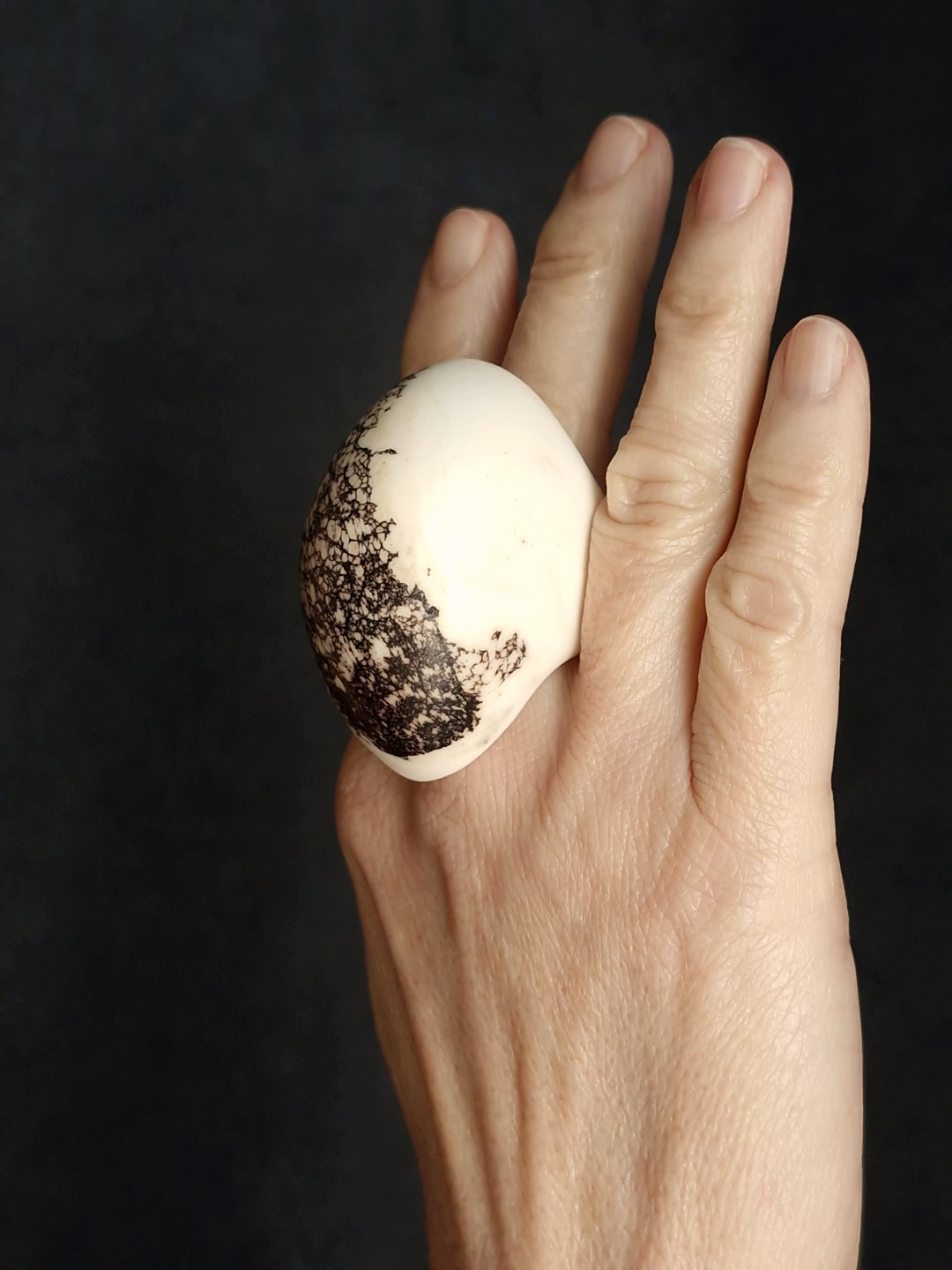 Vegan Ivory & Brown Ring - Size 8.5 - Image 3