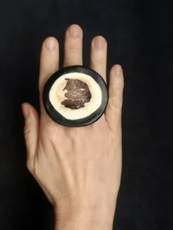 Alternative view of Vegan Ivory & Black Ring - Size 7.5