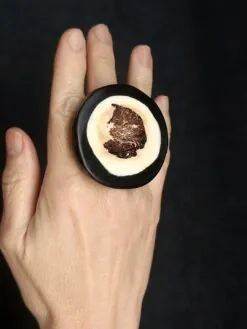 Vegan Ivory & Black Ring - Size 7.5