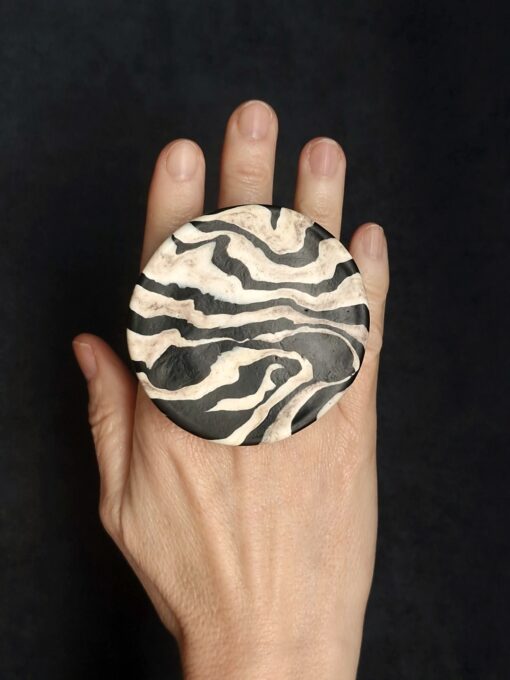Vegan Ivory & Black Ring - Size 9 - Image 2