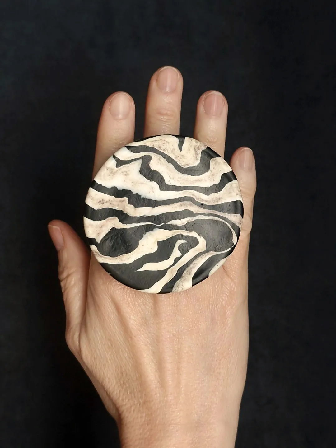 Vegan Ivory & Black Ring - Size 9 - Image 2