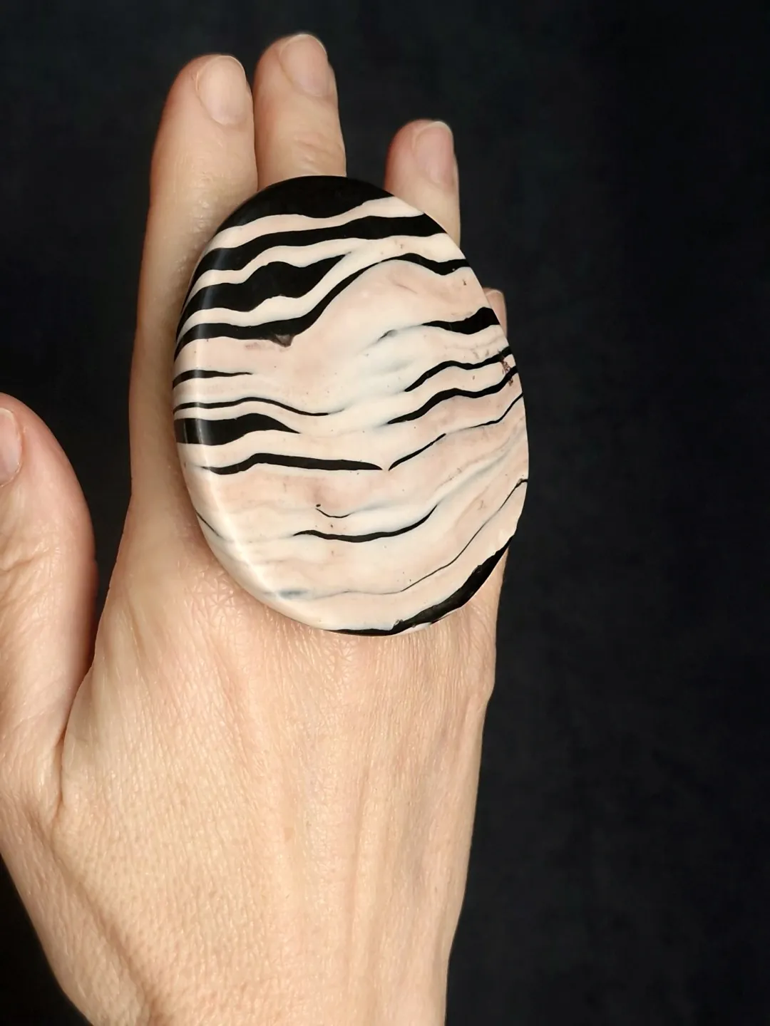 Vegan Ivory & Black Ring - Size 7.5