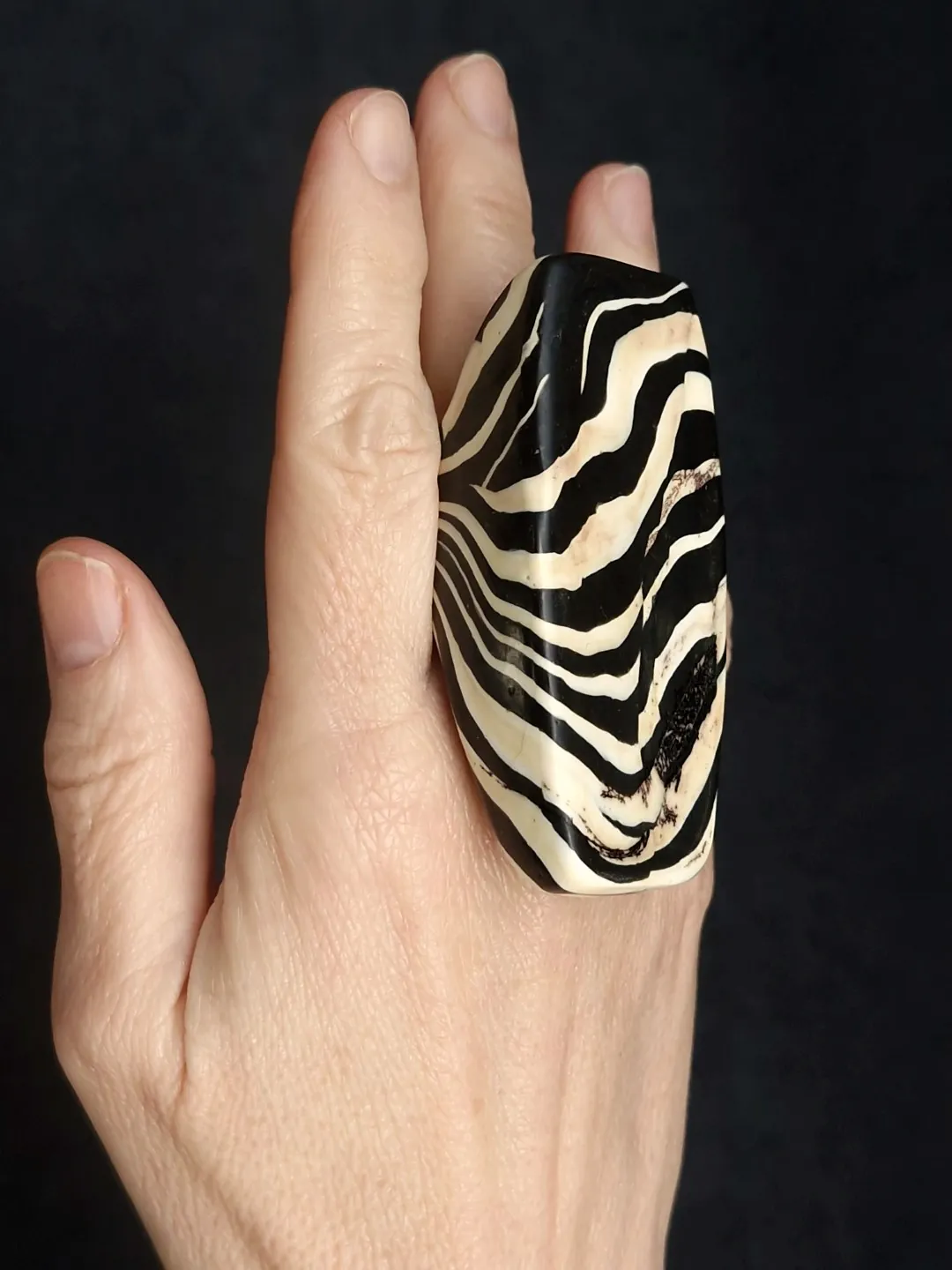 Vegan Ivory & Black Ring - Size 8.5