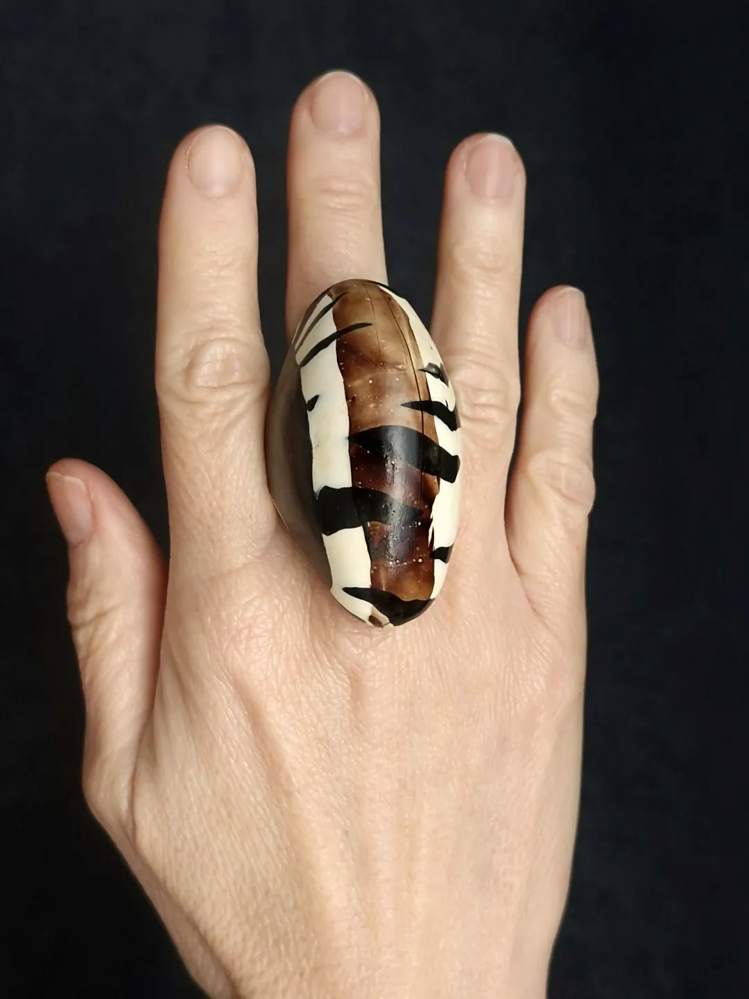 Vegan Ivory & Black Ring - Size 8.5 - Image 2