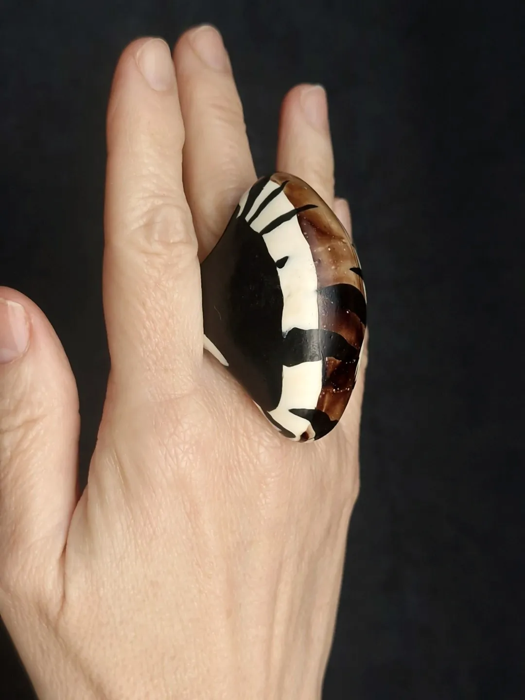 Vegan Ivory & Black Ring - Size 8.5