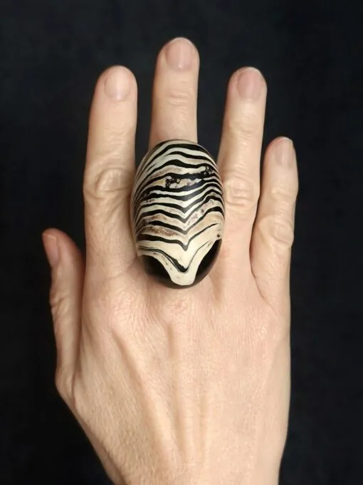 Vegan Ivory & Black Ring - Size 8 - Image 2