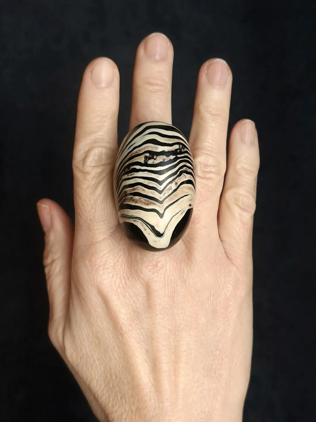 Vegan Ivory & Black Ring - Size 8 - Image 2