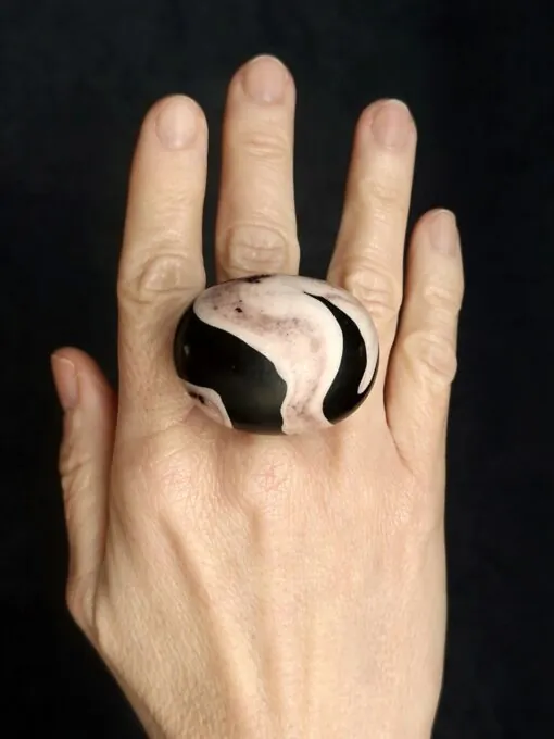 Vegan Ivory & Black Ring - Size 8.5