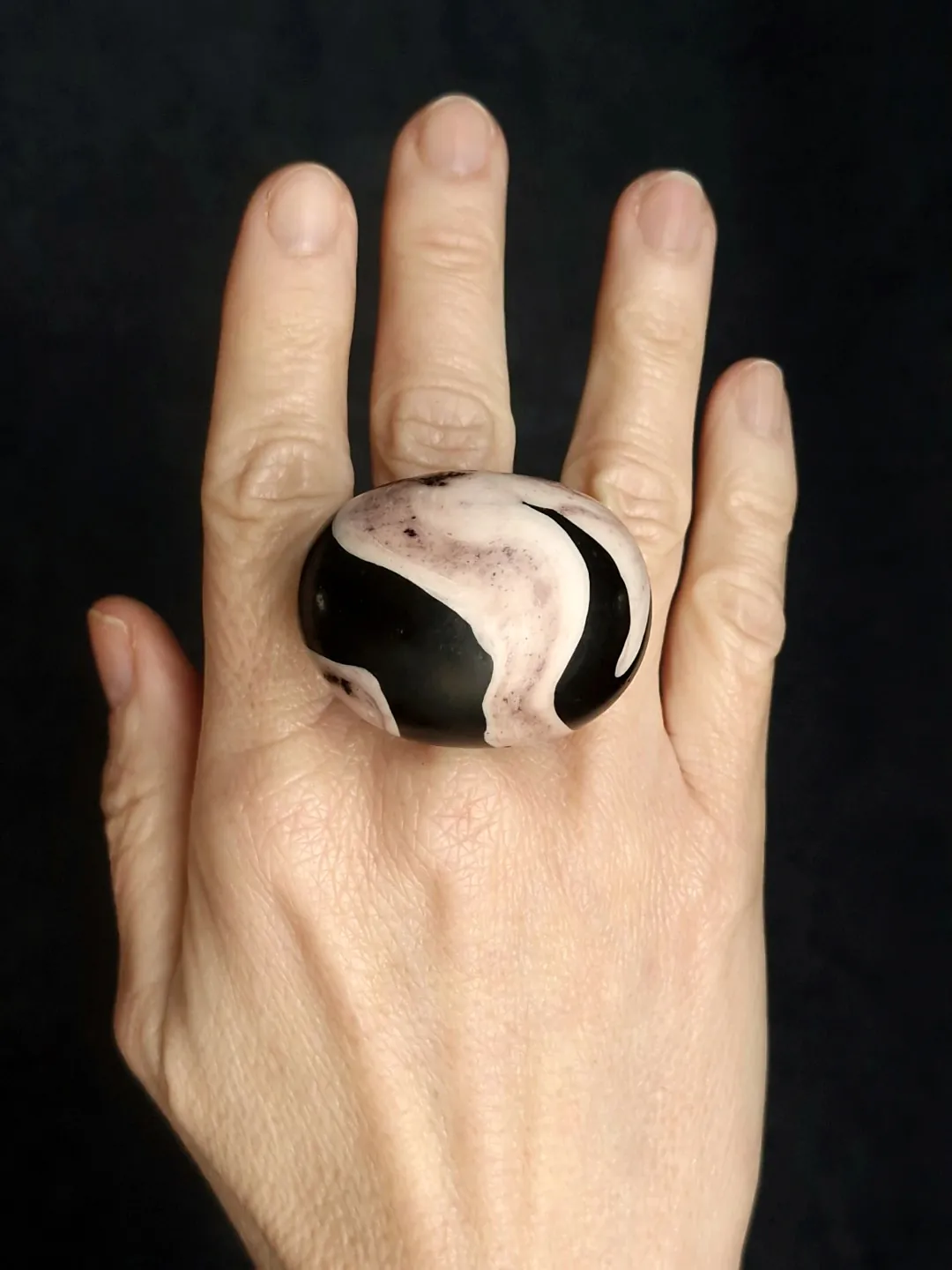 Vegan Ivory & Black Ring - Size 8.5