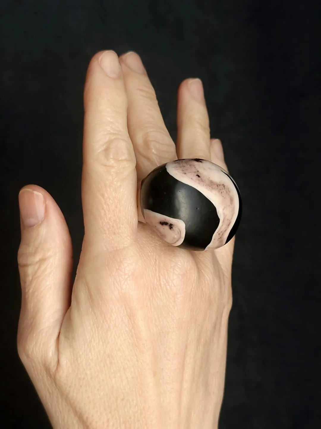 Vegan Ivory & Black Ring - Size 8.5 - Image 2