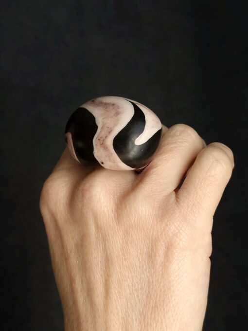 Vegan Ivory & Black Ring - Size 8.5 - Image 3