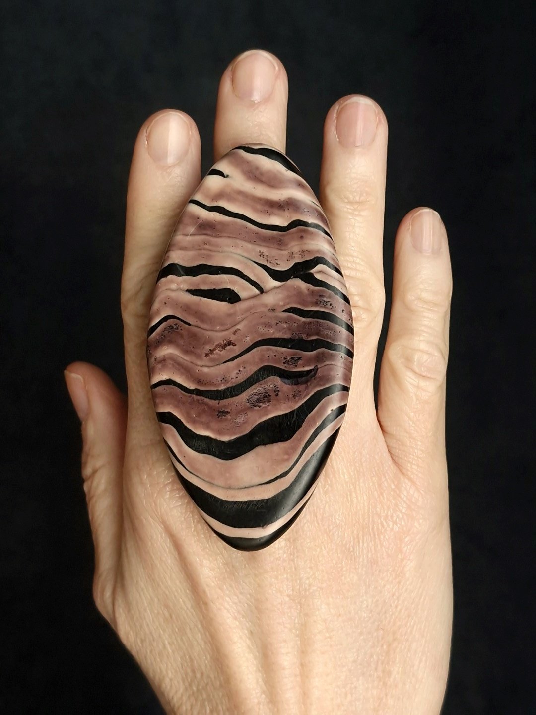 Vegan Ivory & Black Ring - Size 8 - Image 2
