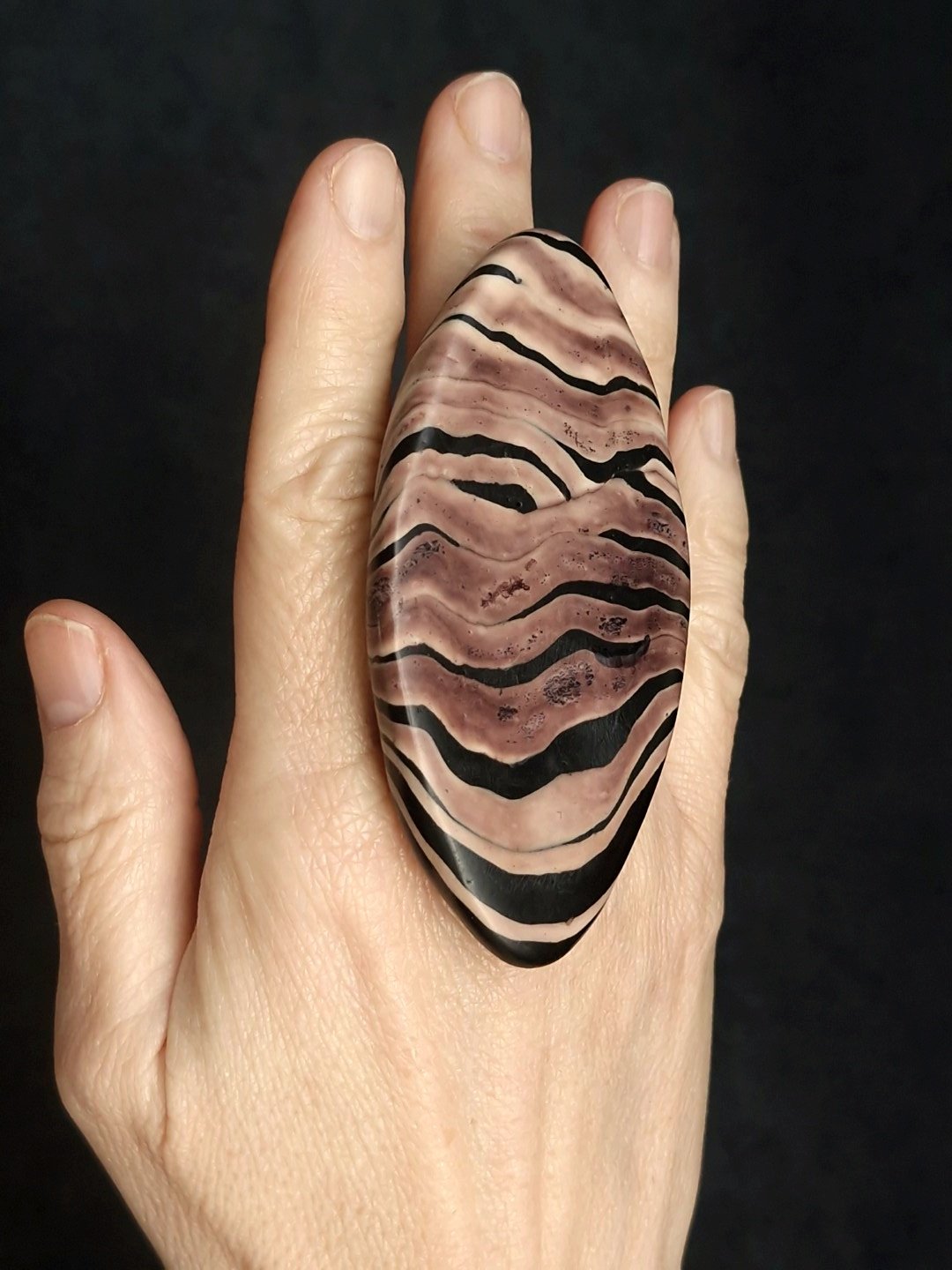 Vegan Ivory & Black Ring - Size 8