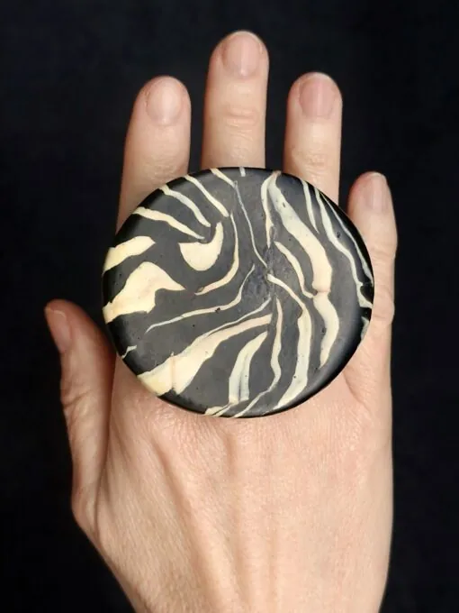 Vegan Ivory & Black Ring - Size 7 - Image 2