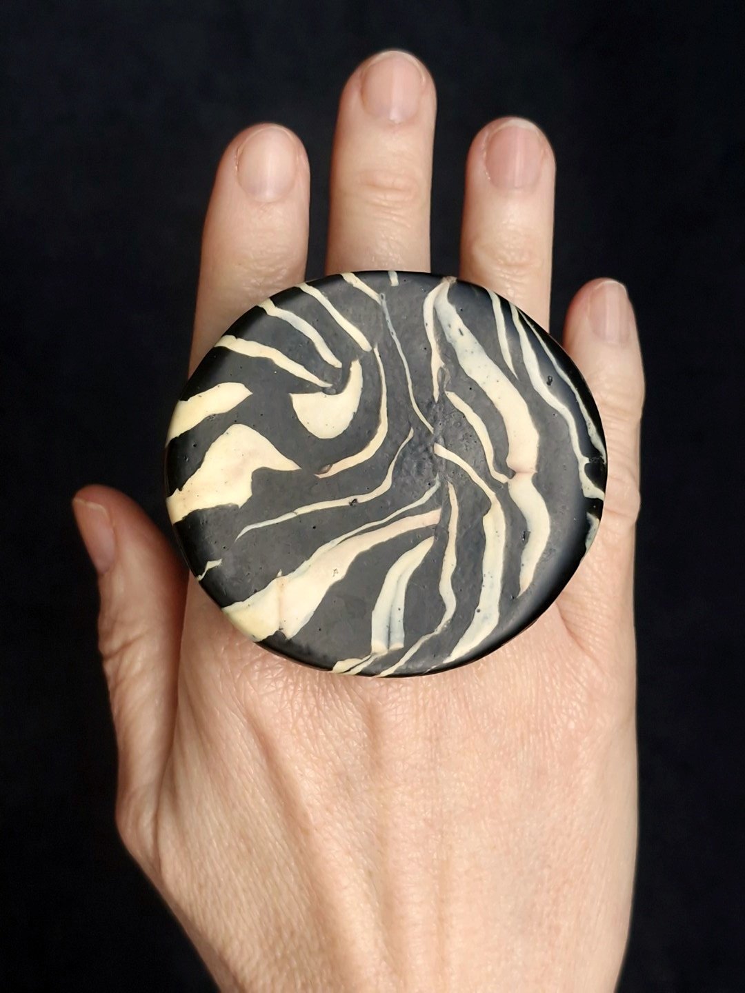Vegan Ivory & Black Ring - Size 7 - Image 2