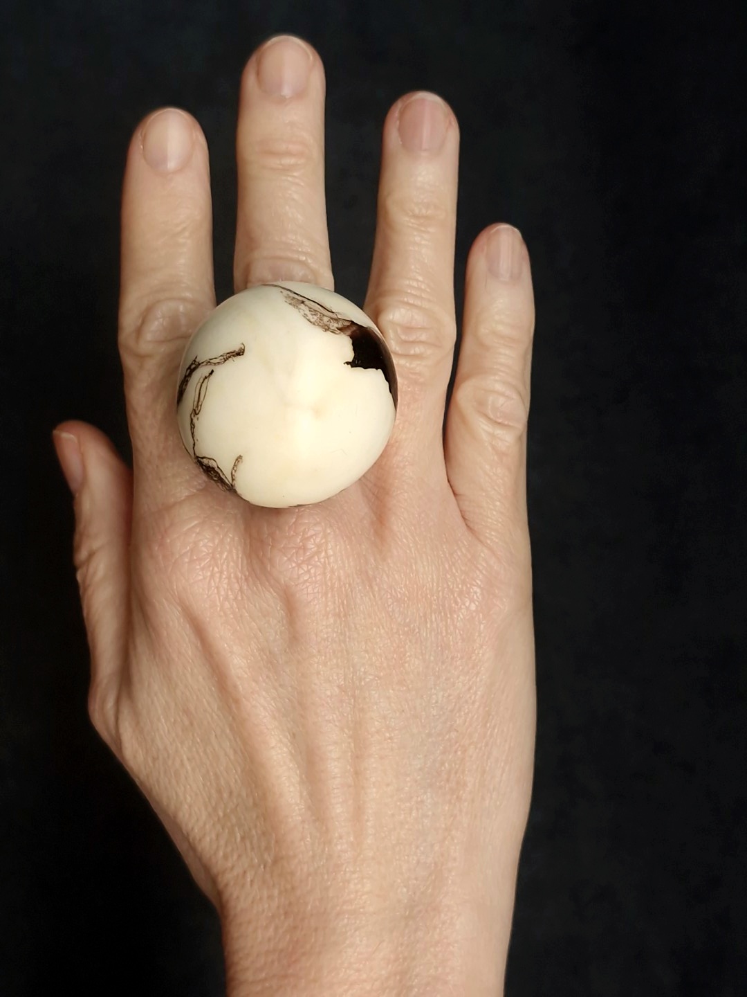 Vegan Ivory & Brown Ring - Size 8 - Image 2