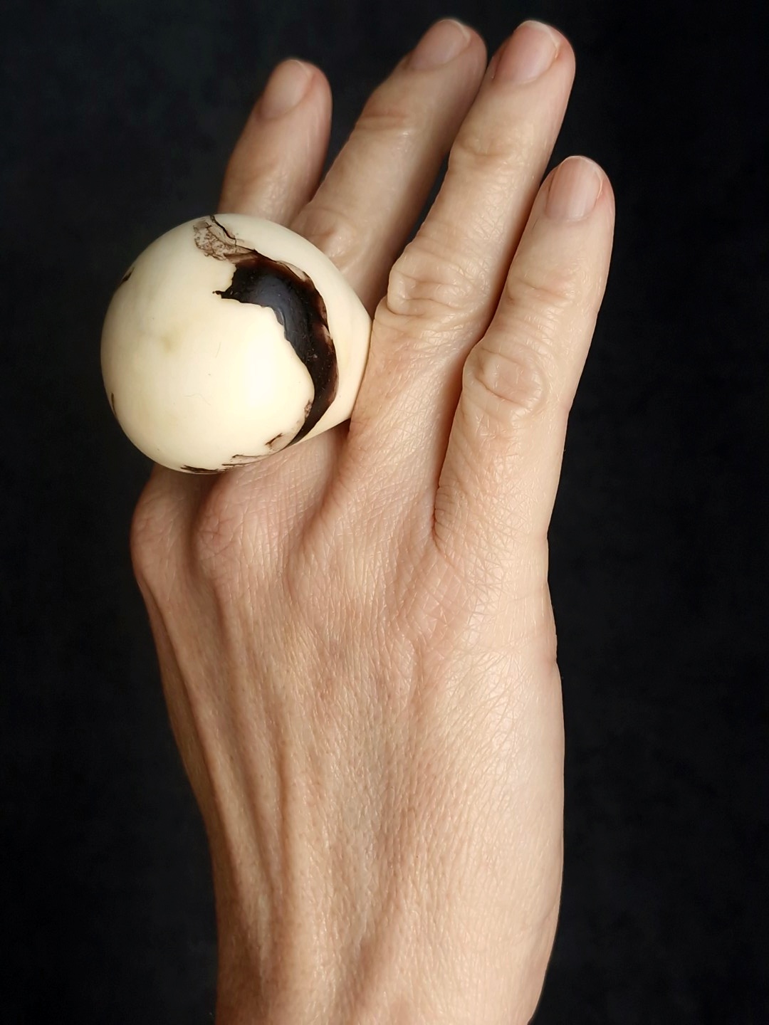 Vegan Ivory & Brown Ring - Size 8 - Image 3