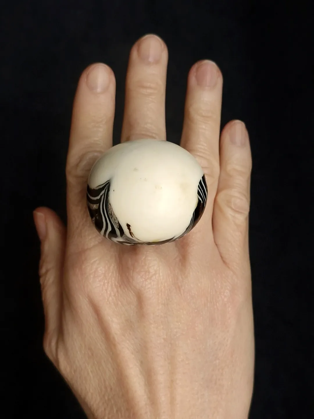 Vegan Ivory & Black Ring - Size 7 - Image 2